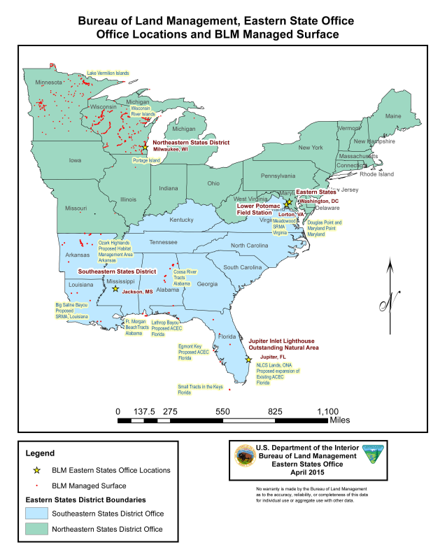 Eastern States Office Overview Map Bureau of Land Management
